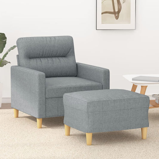 Fauteuil avec tabouret en tissu gris clair 60 cm
