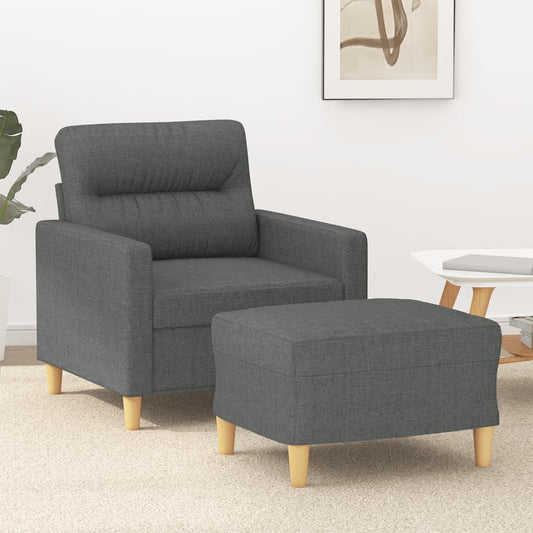 Fauteuil avec tabouret en tissu gris foncé 60 cm