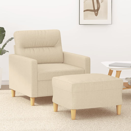 Fauteuil avec tabouret en tissu crème 60 cm