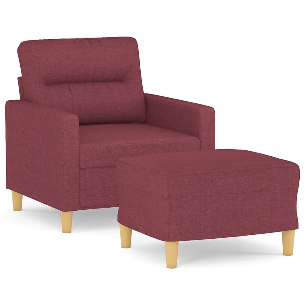 Fauteuil avec tabouret en tissu rouge vin 60 cm