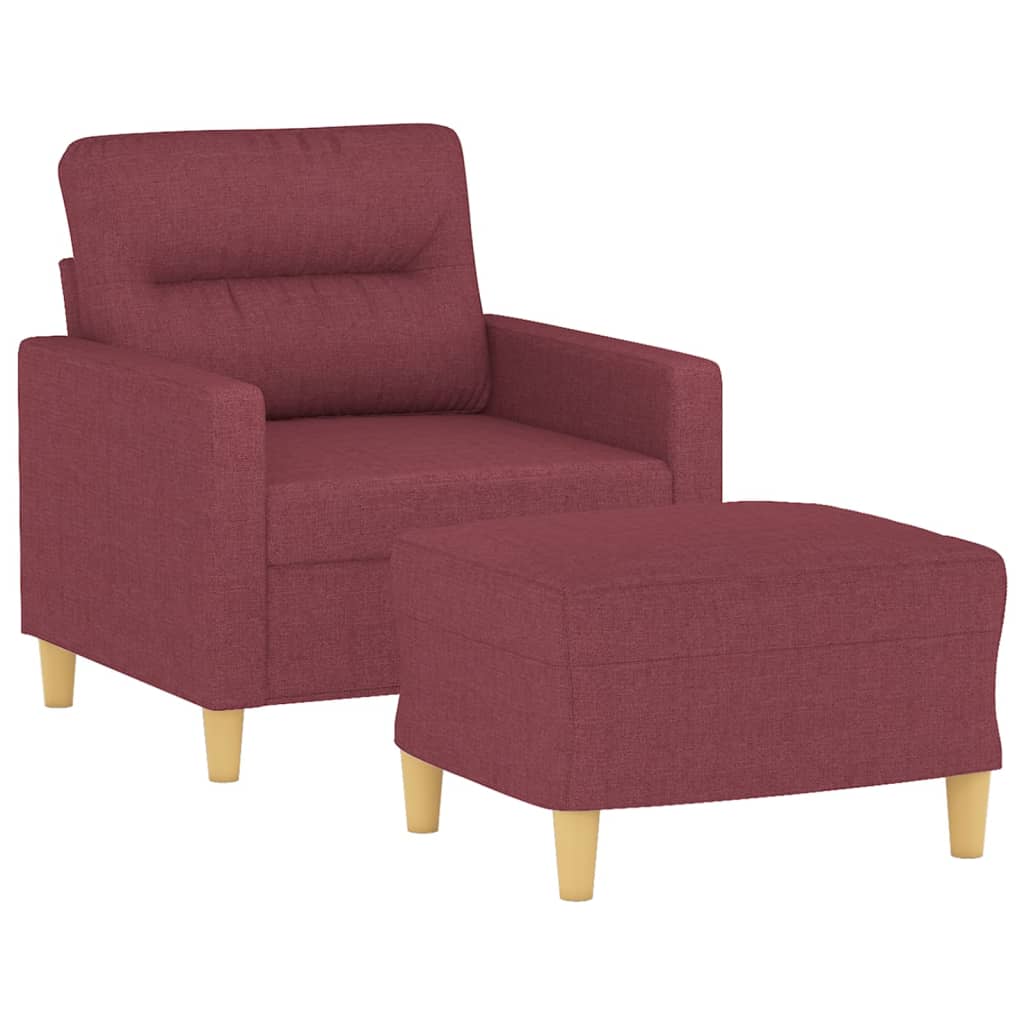 Fauteuil avec tabouret en tissu rouge vin 60 cm