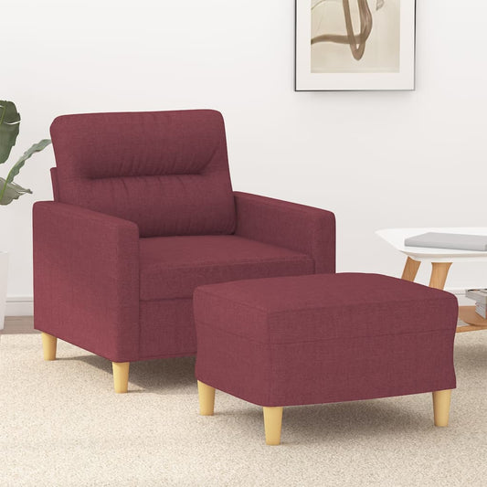 Fauteuil avec tabouret en tissu rouge vin 60 cm