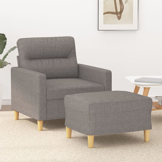 Fauteuil avec tabouret en tissu taupe 60 cm