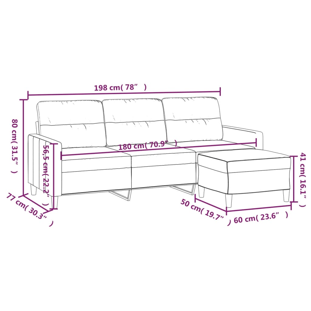 3-seater sofa with footstool dark grey 180 cm fabric