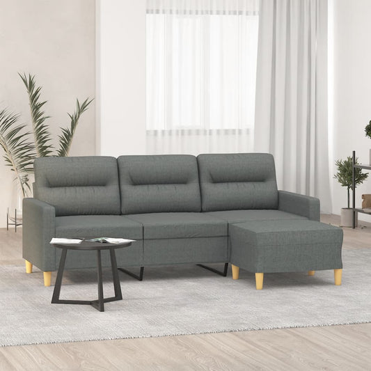 3-seater sofa with footstool dark grey 180 cm fabric