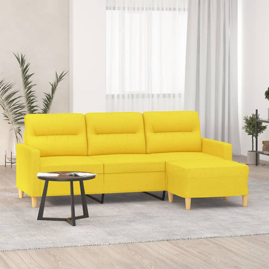 3-seater sofa with footstool light yellow 180 cm fabric