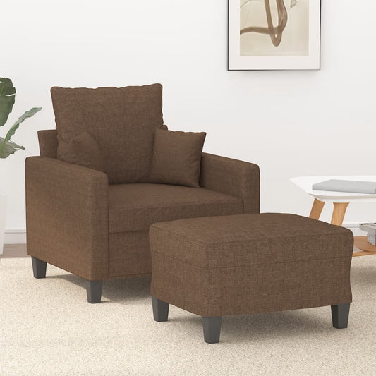 Fauteuil avec tabouret en tissu marron 60 cm
