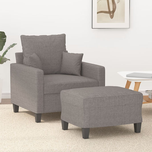 Fauteuil avec tabouret en tissu taupe 60 cm
