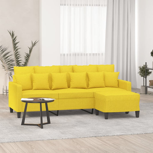 3-seater sofa with footstool light yellow 180 cm fabric