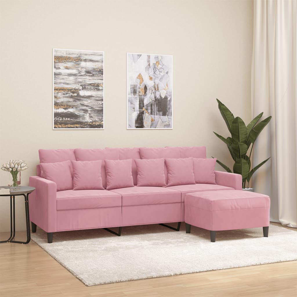 3-Sitzer-Sofa mit Hocker Rosa 180 cm Samt