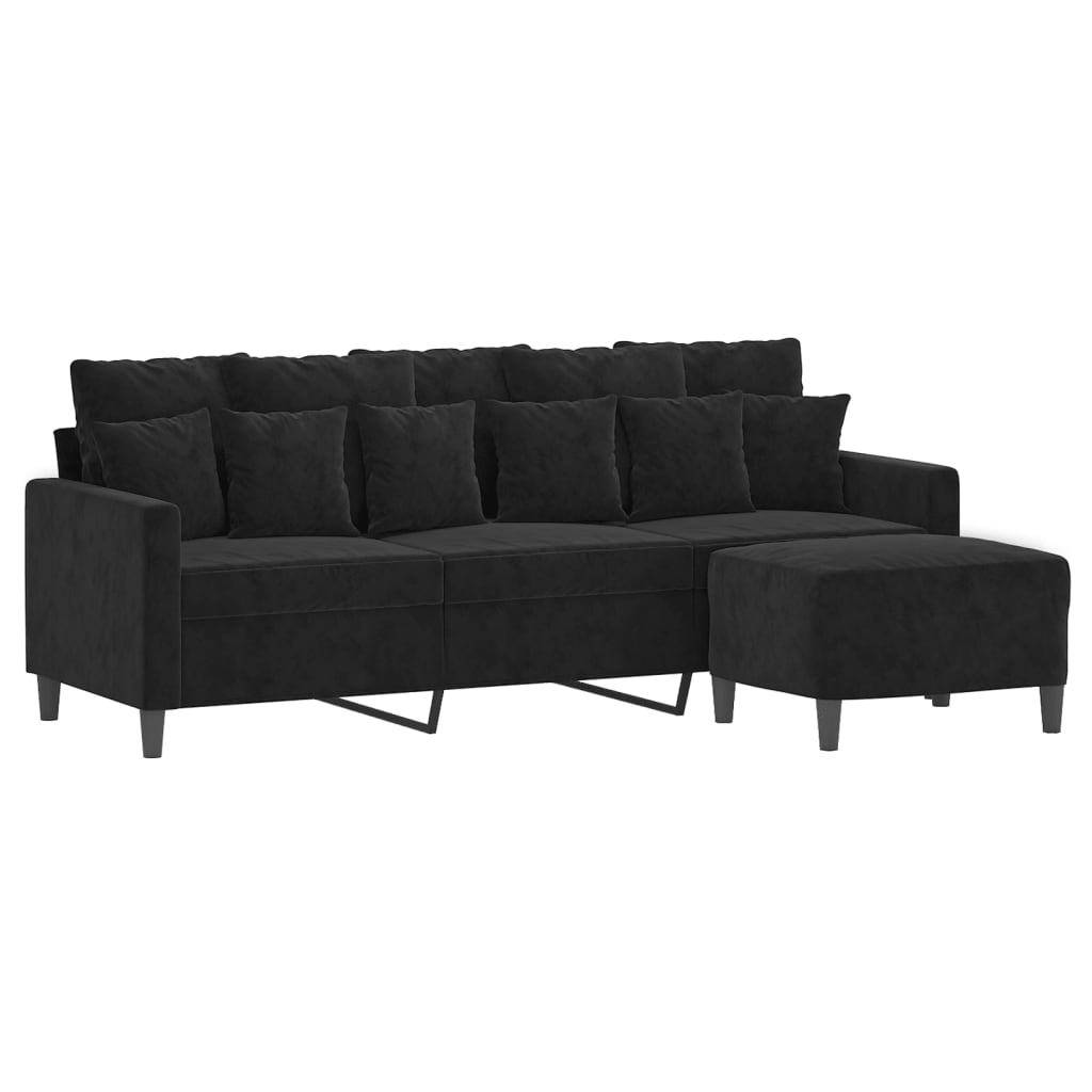 3-seater sofa with footstool black 180 cm velvet