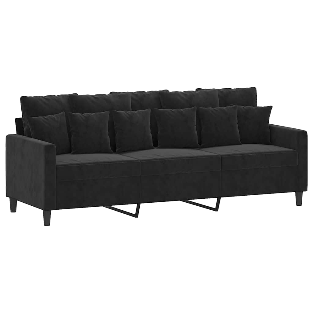 3-Sitzer-Sofa mit Hocker Schwarz 180 cm Samt