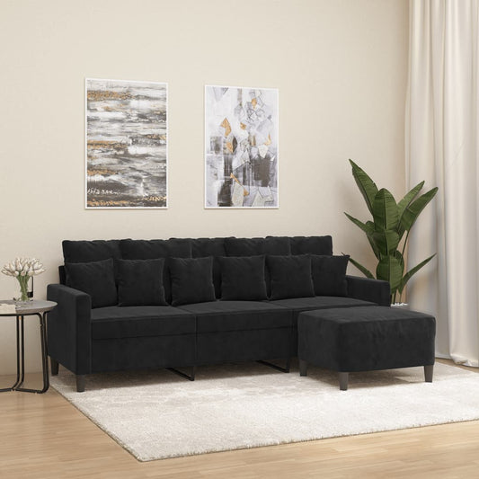 3-seater sofa with footstool black 180 cm velvet