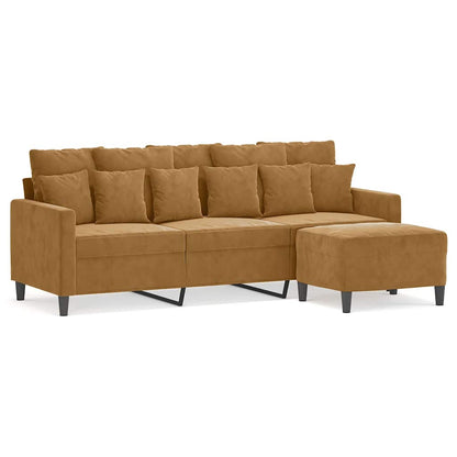 3-Sitzer-Sofa mit Hocker Braun 180 cm Samt