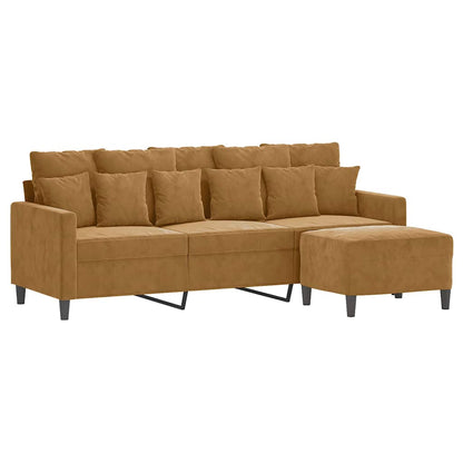 3-Sitzer-Sofa mit Hocker Braun 180 cm Samt