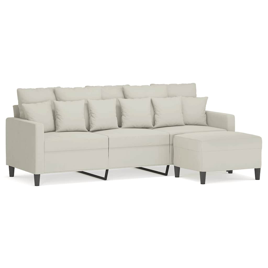 3-Sitzer-Sofa mit Hocker Creme 180 cm Samt