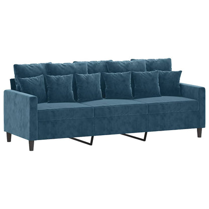 3-Sitzer-Sofa mit Hocker Blau 180 cm Samt