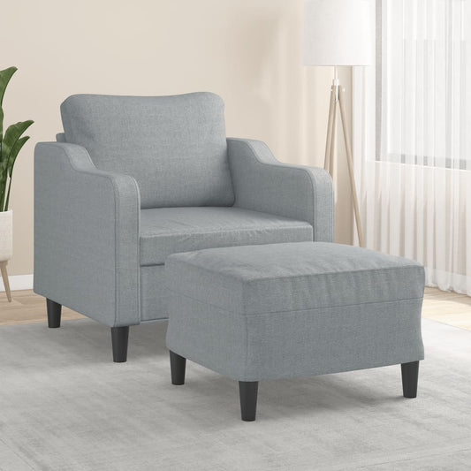 Fauteuil avec tabouret en tissu gris clair 60 cm