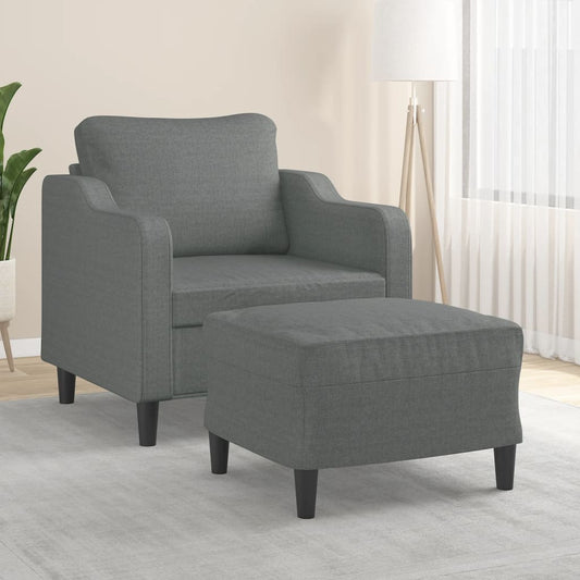 Fauteuil avec tabouret en tissu gris foncé 60 cm