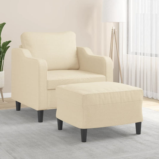 Fauteuil avec tabouret en tissu crème 60 cm