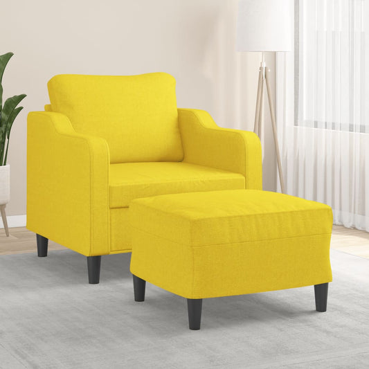 Fauteuil avec tabouret en tissu jaune clair 60 cm