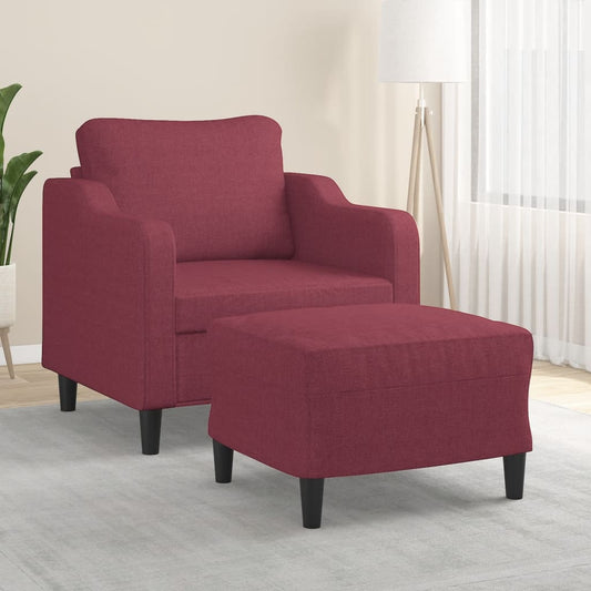 Fauteuil avec tabouret en tissu rouge vin 60 cm
