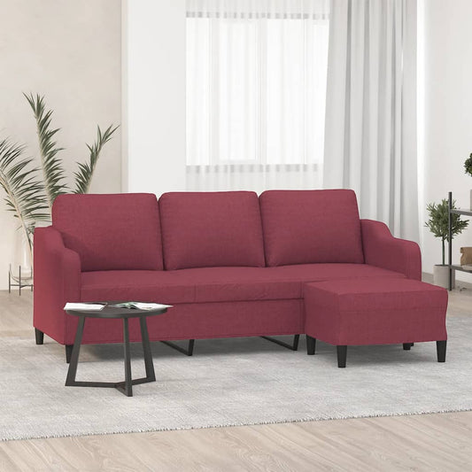 Canapé 3 places avec repose-pieds en tissu rouge vin 180 cm