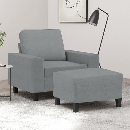 Fauteuil avec tabouret en tissu gris clair 60 cm