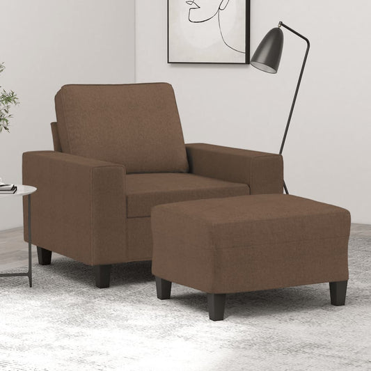 Fauteuil avec tabouret en tissu marron 60 cm