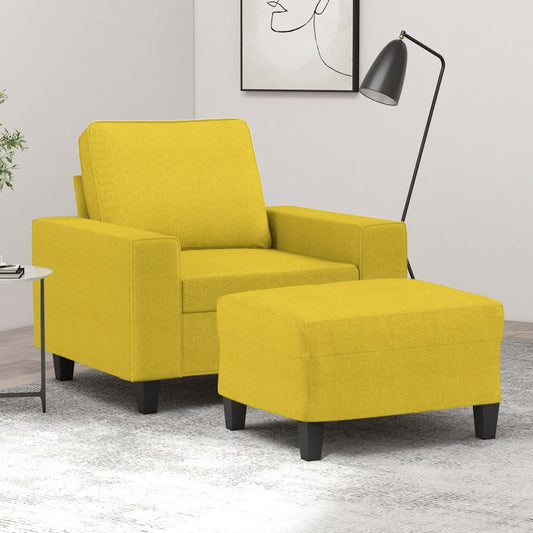Fauteuil avec tabouret en tissu jaune clair 60 cm