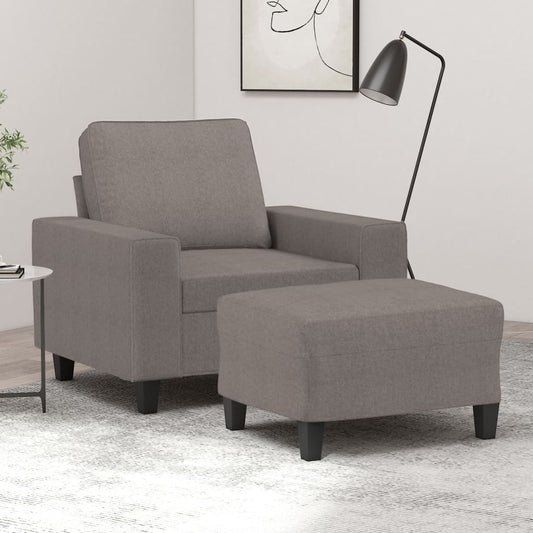 Fauteuil avec tabouret en tissu taupe 60 cm