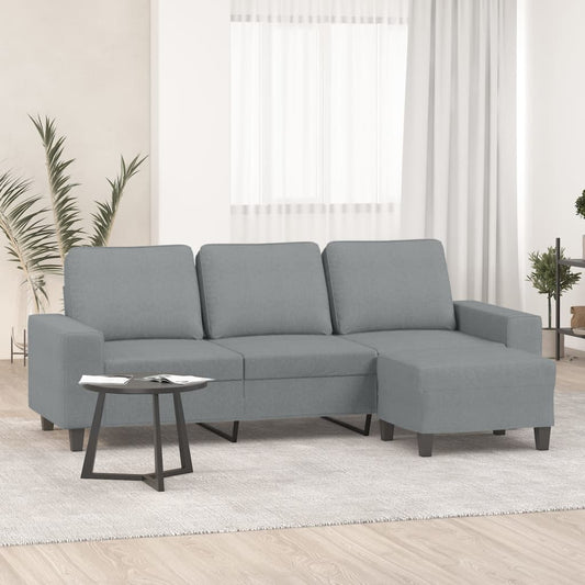 3-seater sofa with footstool light grey 180 cm fabric