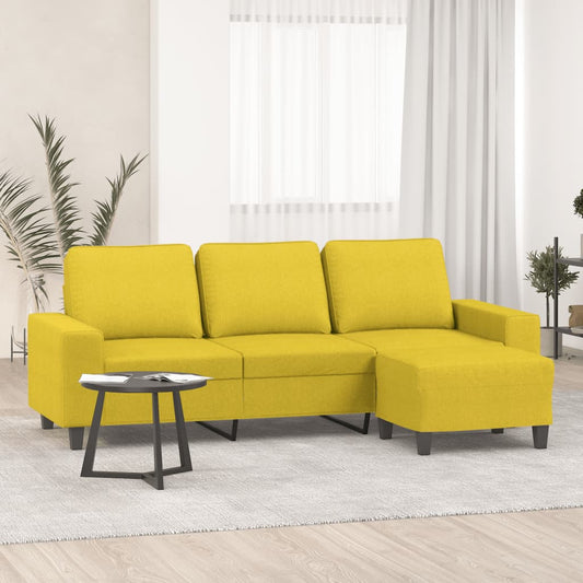 3-seater sofa with footstool light yellow 180 cm fabric