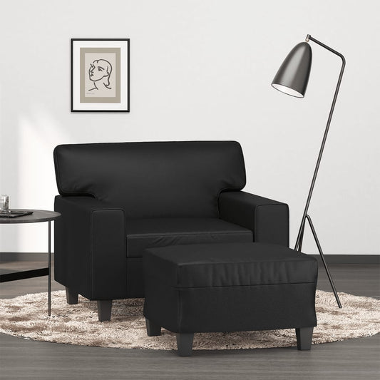 Fauteuil avec tabouret noir 60 cm en similicuir