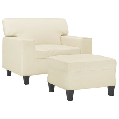 Sessel mit Hocker Creme 60 cm Kunstleder