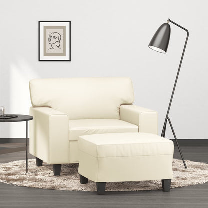 Sessel mit Hocker Creme 60 cm Kunstleder