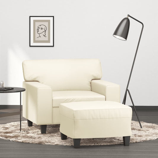 Sessel mit Hocker Creme 60 cm Kunstleder