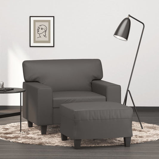 Fauteuil avec tabouret gris 60 cm en similicuir
