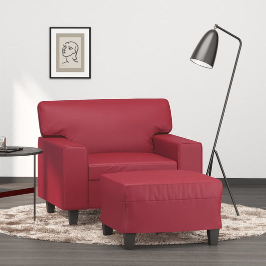 Fauteuil avec tabouret rouge vin 60 cm cuir artificiel