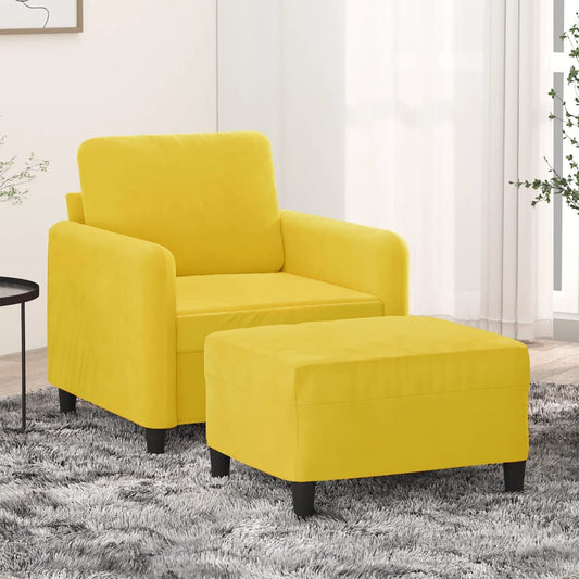 Fauteuil avec tabouret en velours jaune 60 cm