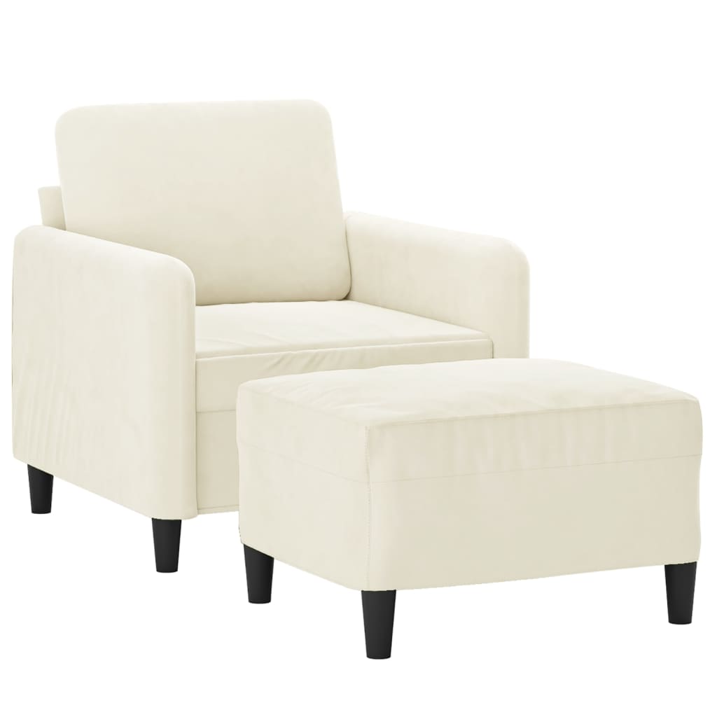 Sessel mit Hocker Creme 60 cm Samt