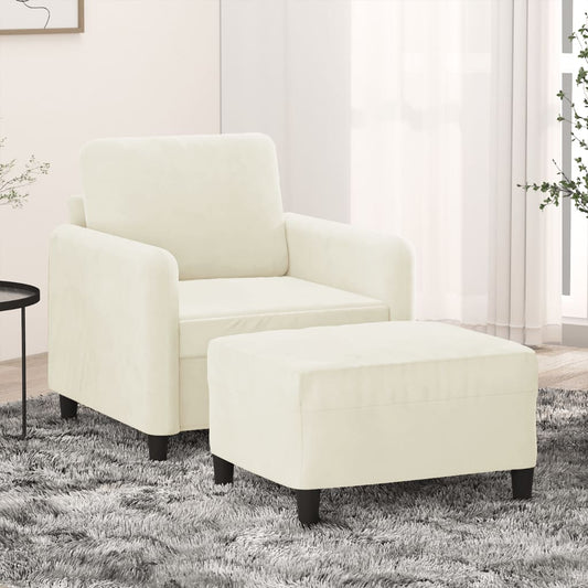 Sessel mit Hocker Creme 60 cm Samt