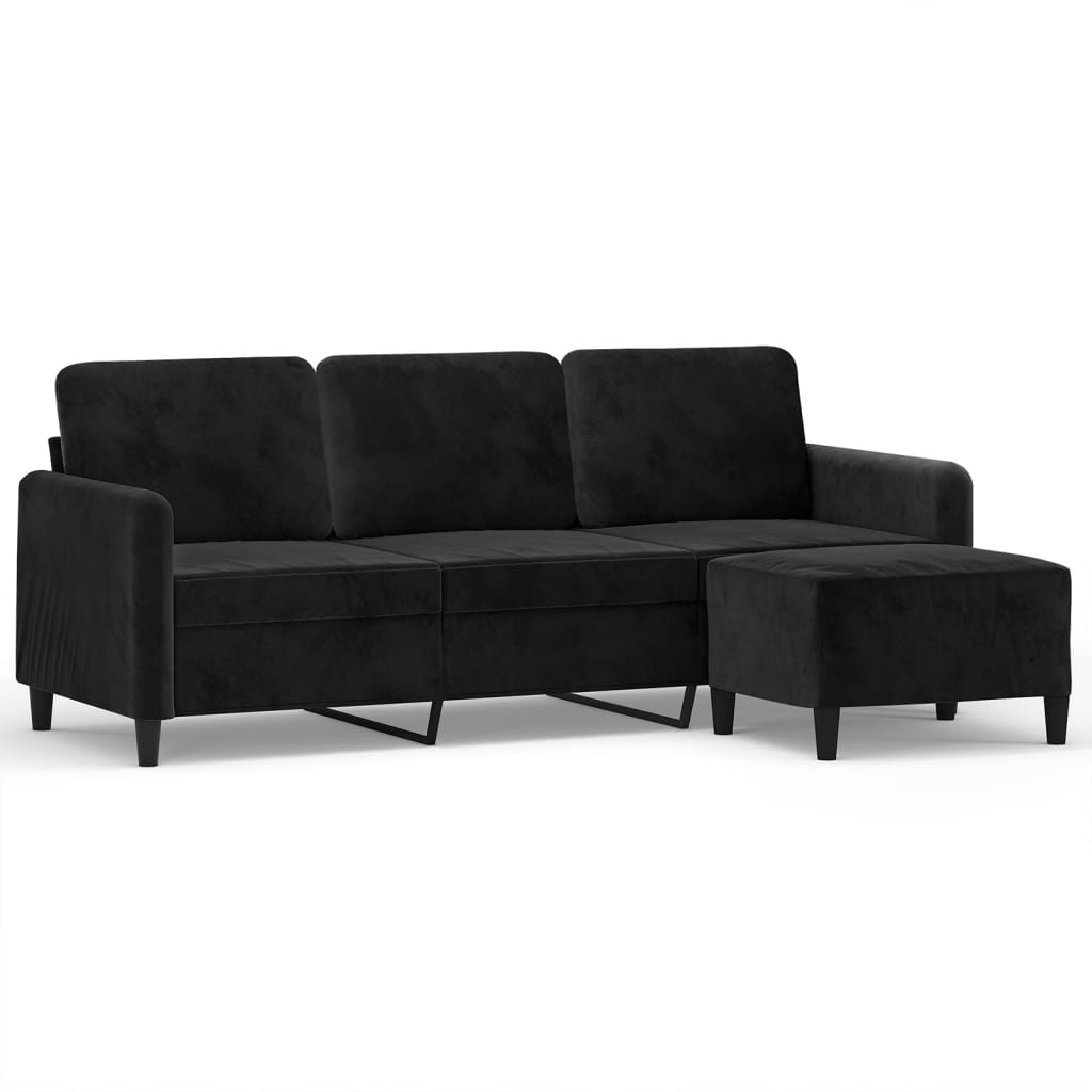 Canapé 3 places avec repose-pieds noir 180 cm velours