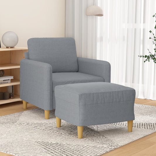 Fauteuil avec tabouret en tissu gris clair 60 cm