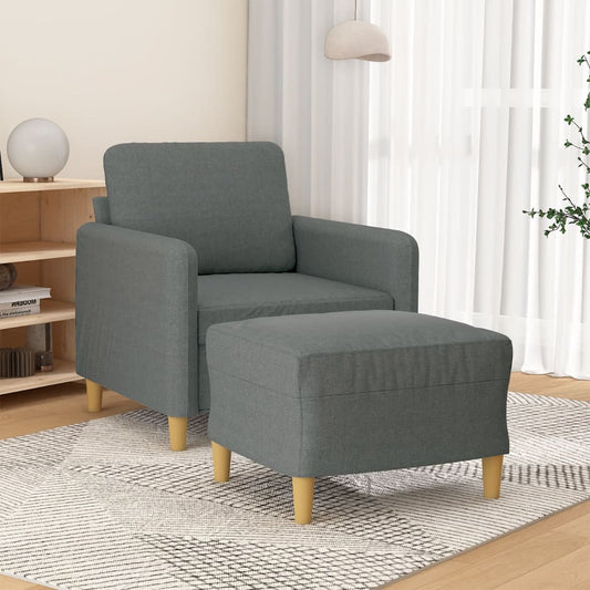 Fauteuil avec tabouret en tissu gris foncé 60 cm