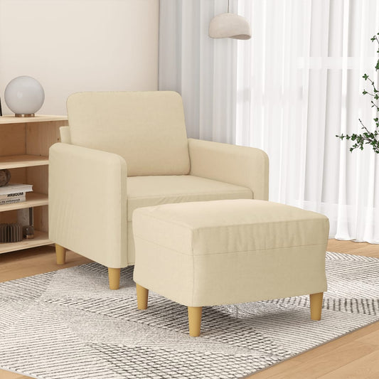 Fauteuil avec tabouret en tissu crème 60 cm