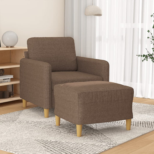 Fauteuil avec tabouret en tissu marron 60 cm