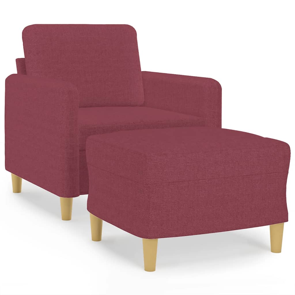 Fauteuil avec tabouret en tissu rouge vin 60 cm