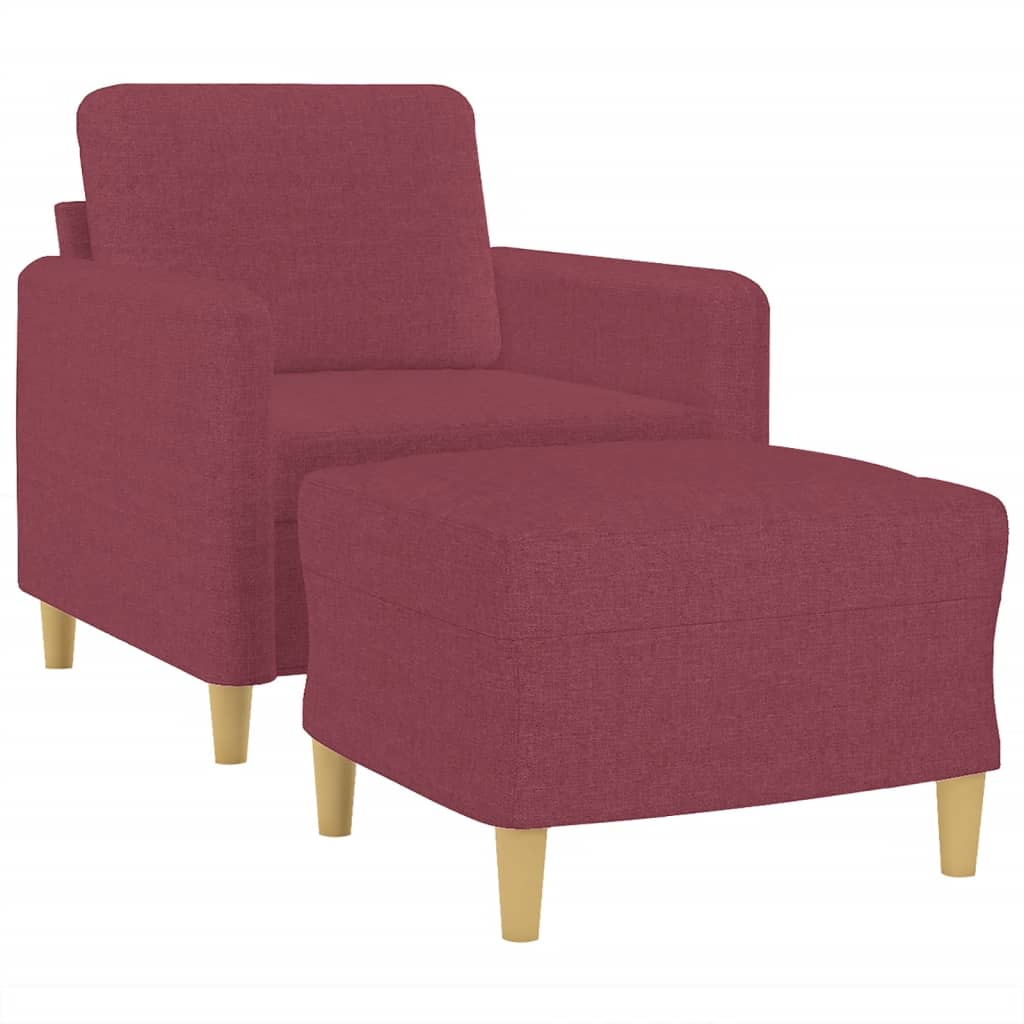 Fauteuil avec tabouret en tissu rouge vin 60 cm