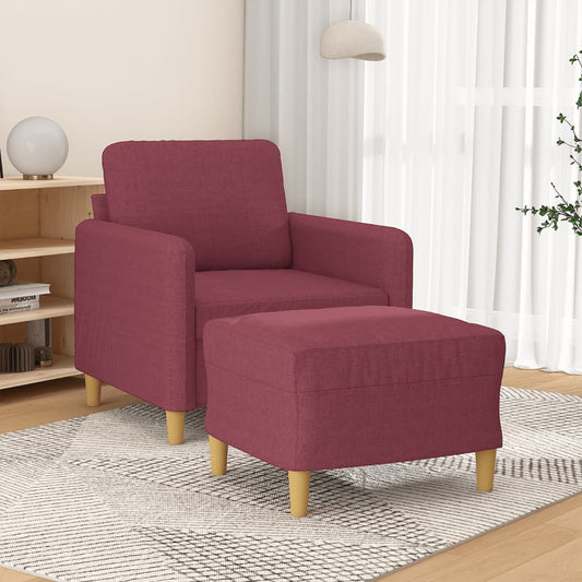 Fauteuil avec tabouret en tissu rouge vin 60 cm